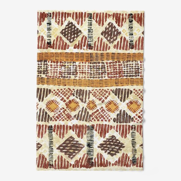 Полотенце &laquo;Акварельный нарисованный вручную абстрактный геометрический фон, деревенский мотив, плетеные узоры&raquo;