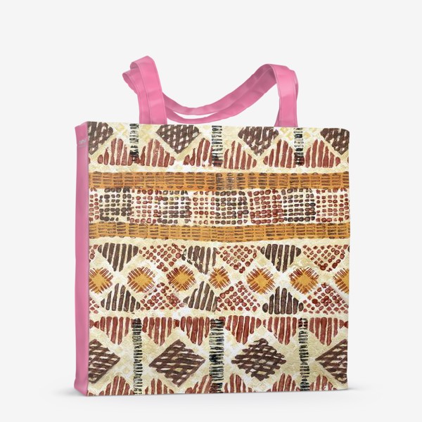 Сумка-шоппер &laquo;Акварельный нарисованный вручную абстрактный геометрический фон, деревенский мотив, плетеные узоры&raquo;