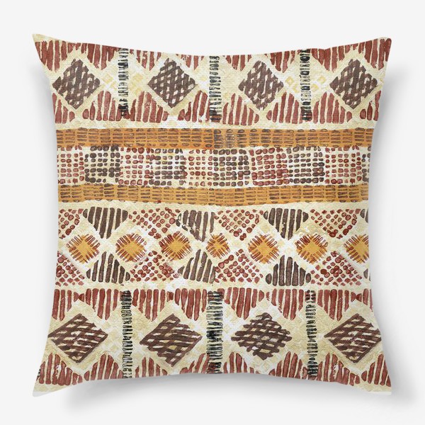 Подушка «Акварельный нарисованный вручную абстрактный геометрический фон, деревенский мотив, плетеные узоры»
