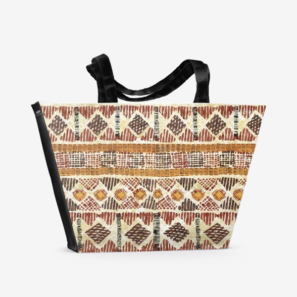 Пляжная сумка «Акварельный нарисованный вручную абстрактный геометрический фон, деревенский мотив, плетеные узоры»