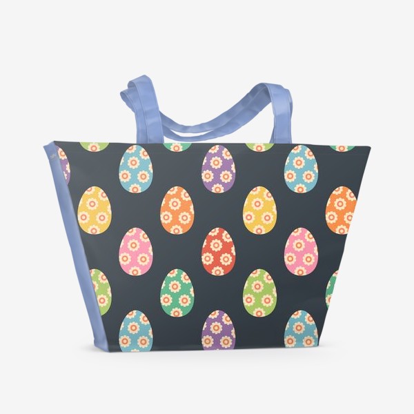 Пляжная сумка «Разноцветные яйца с цветами. Пасхальный принт.»