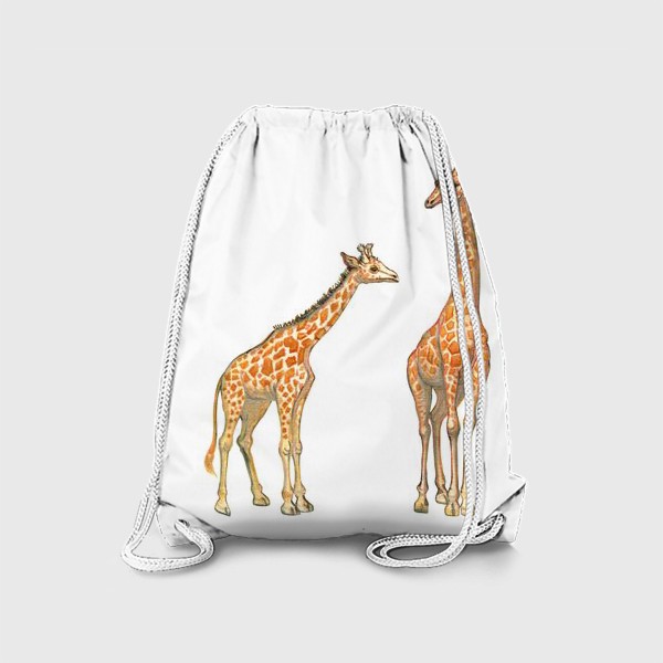Рюкзак «Акварельная нарисованная вручную яркая иллюстрация с жирафами в Африке. Животные пустыни, мама и малыш, пастель»