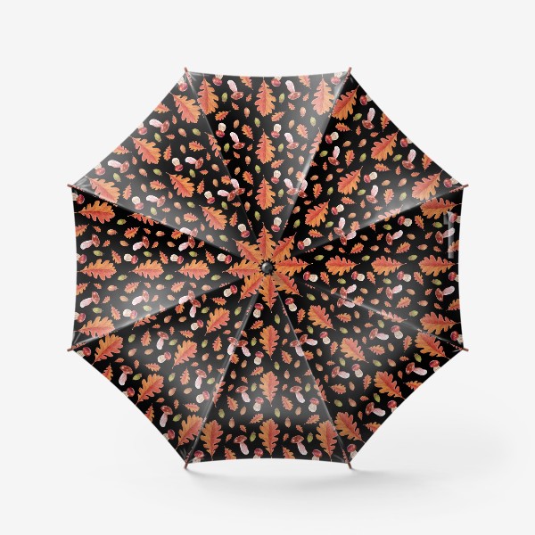 Зонт «Осенний паттерн из листьев, грибов, желудей.»