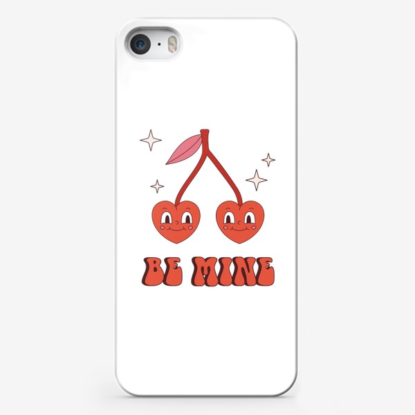 Чехол iPhone «Be Mine | Будь моим. Забавные вишенки в форме сердечек в ретро стиле. Принт на 14 февраля День Святого Валентина.»