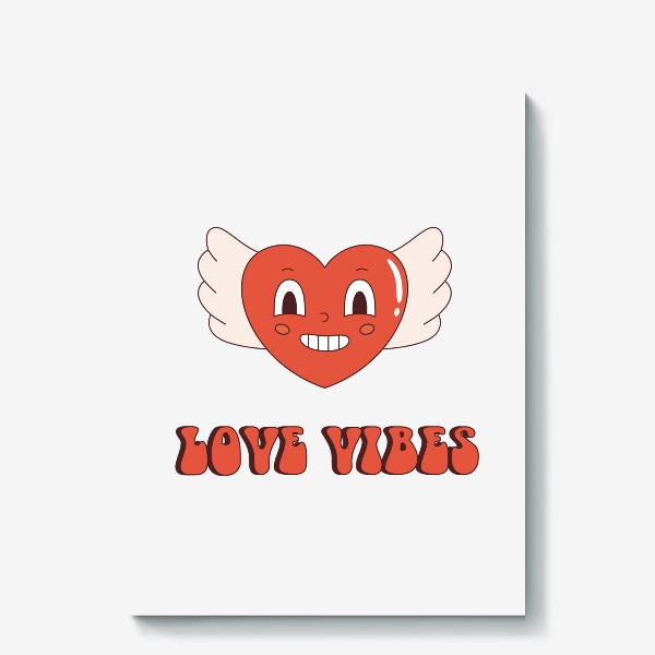 Холст «Love vibes. Принт с забавным летающем сердцем. Любовь. Ретро сердце с крыльями на 14 февраля День Святого Валентина.»
