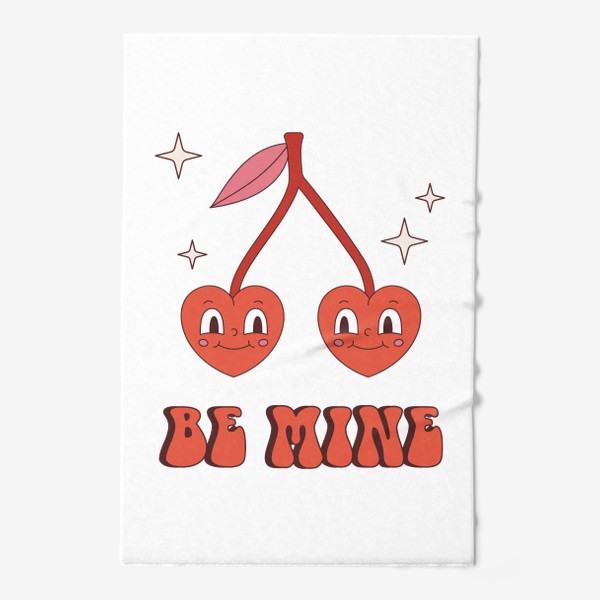 Полотенце «Be Mine | Будь моим. Забавные вишенки в форме сердечек в ретро стиле. Принт на 14 февраля День Святого Валентина.»