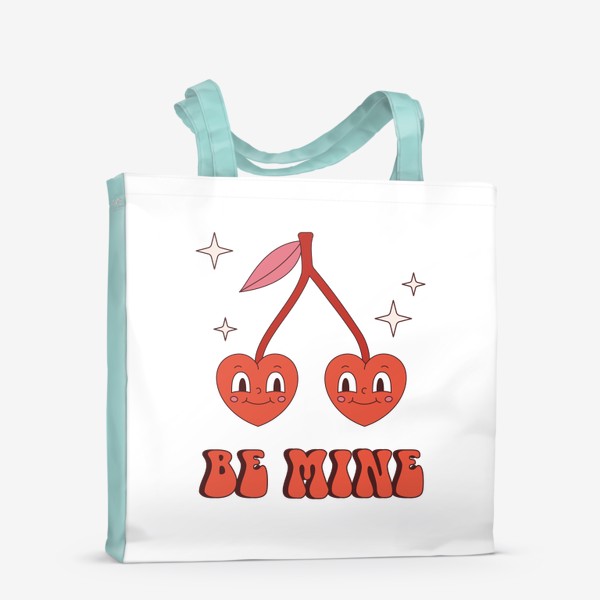 Сумка-шоппер «Be Mine | Будь моим. Забавные вишенки в форме сердечек в ретро стиле. Принт на 14 февраля День Святого Валентина.»