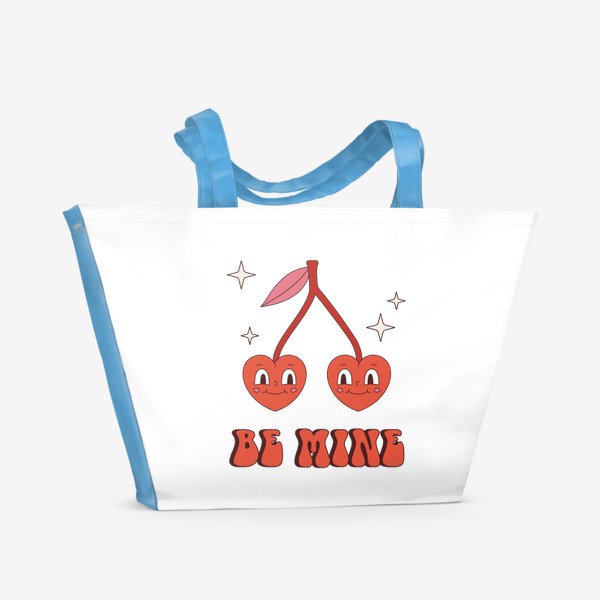 Пляжная сумка «Be Mine | Будь моим. Забавные вишенки в форме сердечек в ретро стиле. Принт на 14 февраля День Святого Валентина.»