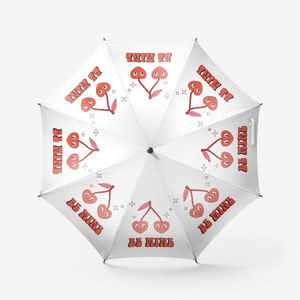 Зонт «Be Mine | Будь моим. Забавные вишенки в форме сердечек в ретро стиле. Принт на 14 февраля День Святого Валентина.»