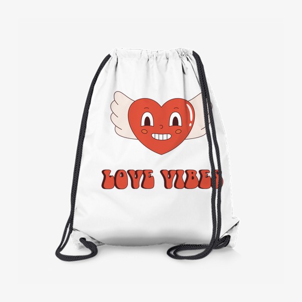 Рюкзак «Love vibes. Принт с забавным летающем сердцем. Любовь. Ретро сердце с крыльями на 14 февраля День Святого Валентина.»