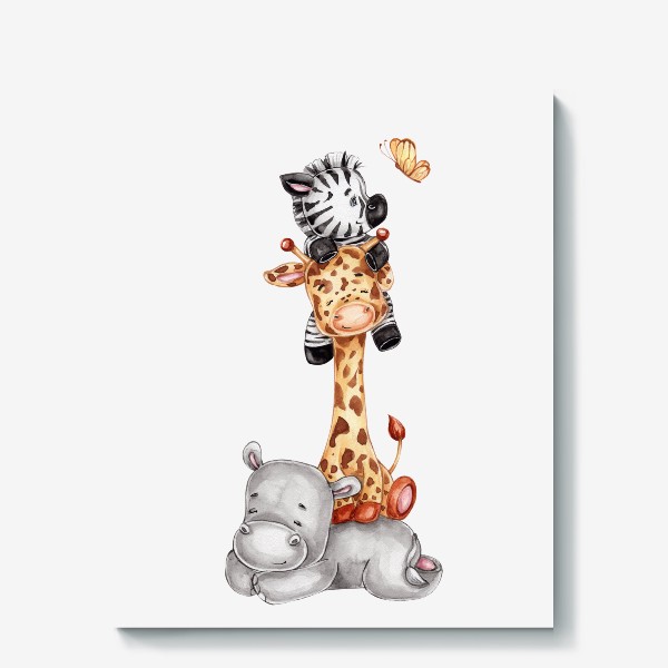 Холст «Бегемот, жираф и зебра»