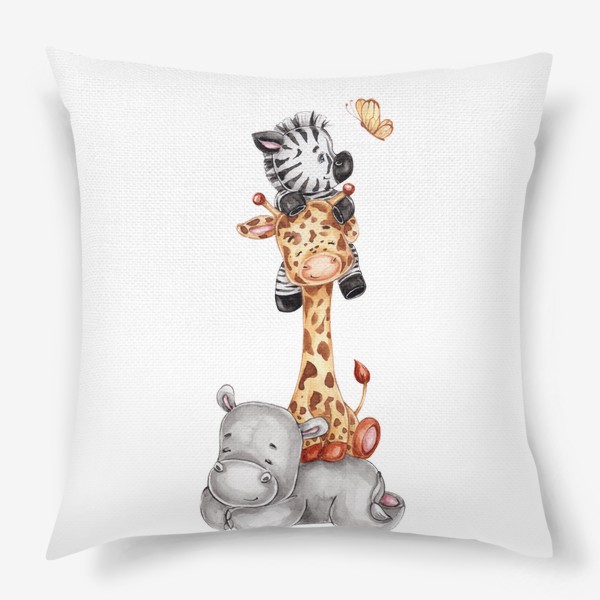 Подушка «Бегемот, жираф и зебра»
