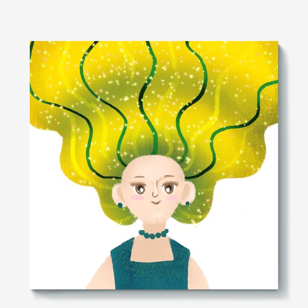 Холст «Мультяшная девушка с зелёными волосами»