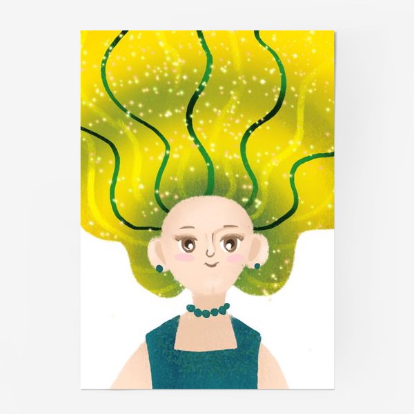 Постер «Мультяшная девушка с зелёными волосами»