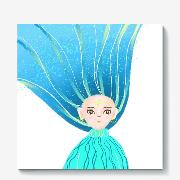 Холст «Инопланетная девушка с голубыми волосами»