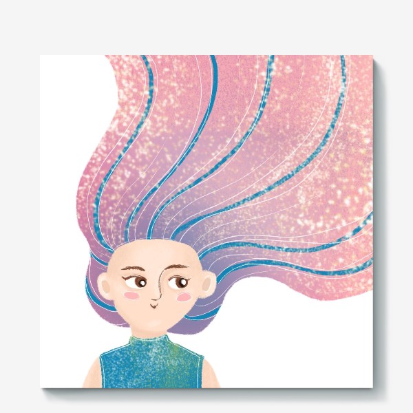 Холст «Мультяшная девушка с розовыми, сиреневыми волосами»
