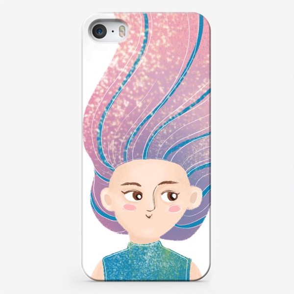 Чехол iPhone «Мультяшная девушка с розовыми, сиреневыми волосами»