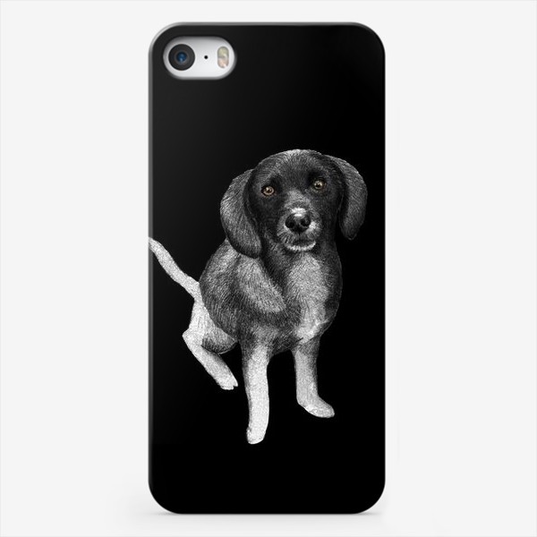 Чехол iPhone «Щенок. Рисунок собаки карандашом. Черный фон»