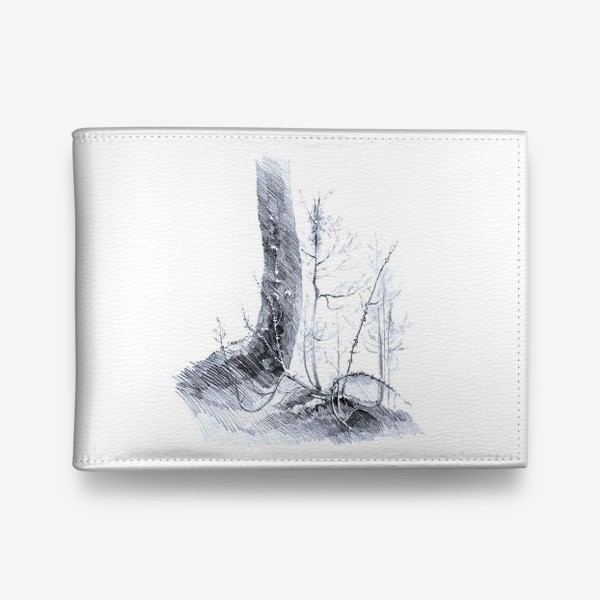 Кошелек &laquo;Нарисованная вручную карандашом лесная иллюстрация, ствол дерева. куст можжевельника, ветки, корни, кочка&raquo;