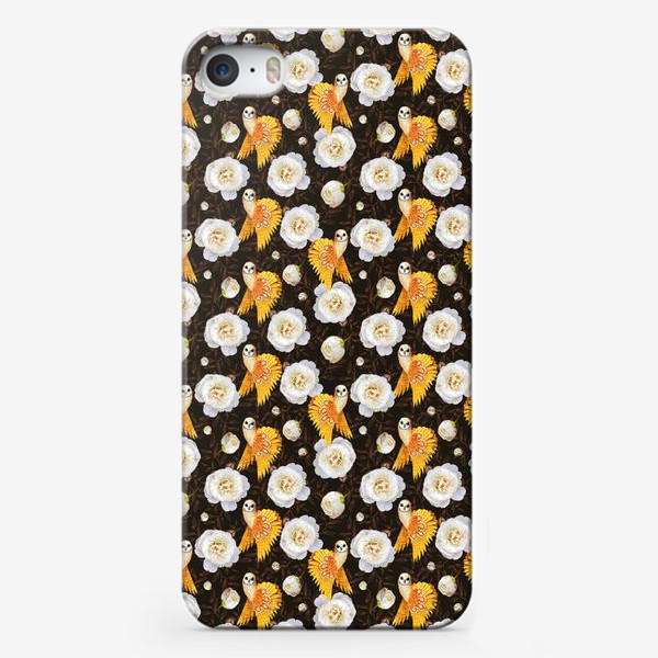 Чехол iPhone «Розы и совы на коричневом »