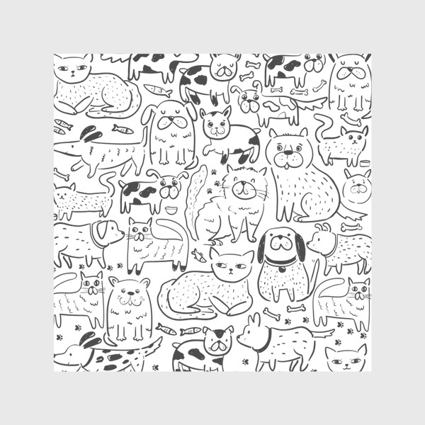 Скатерть «Собаки и кошки - скетч в квадрате»