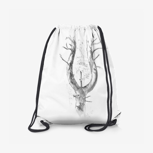 Рюкзак «Нарисованная вручную карандашом лесная иллюстрация, раздвоенный ствол дерева, сосна, кора»