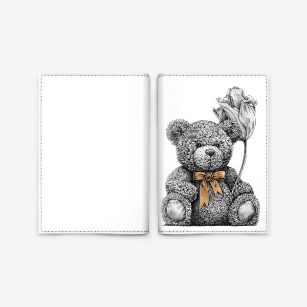 Обложка для паспорта &laquo;Плюшевый мишка с тюльпаном&raquo;