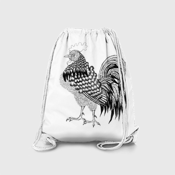Рюкзак «Нарисованная вручную черно-белая иллюстрация с декоративным петухом»