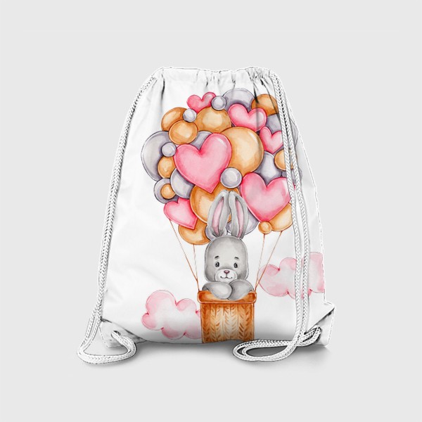 Рюкзак «Зайка летит на воздушном шаре с сердечками. С Днем всех влюбленных!»