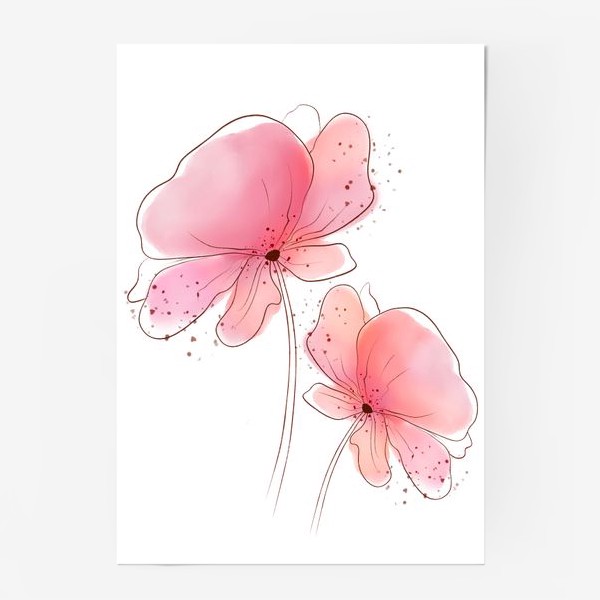 Постер &laquo;розовые цветы акварель&raquo;