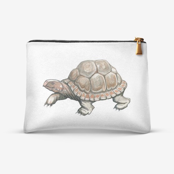Косметичка «Акварельная нарисованная вручную иллюстрация с яркой иллюстрацией сухопутной черепахи, животное»