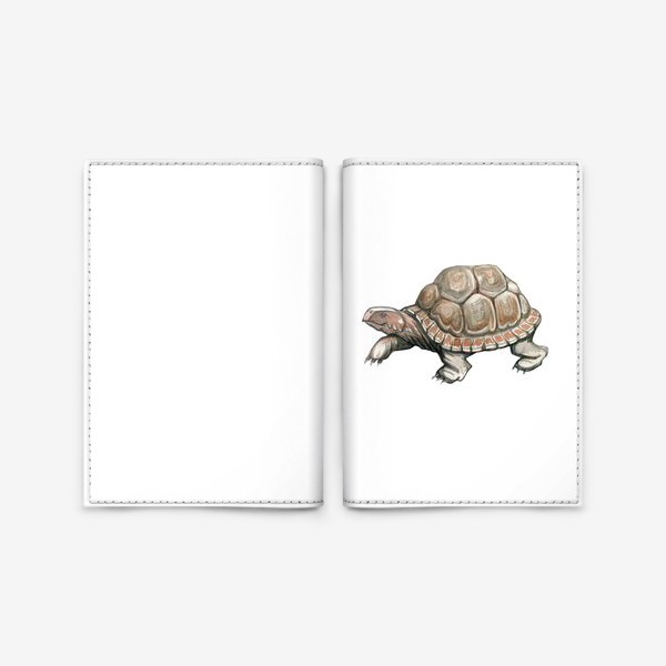Обложка для паспорта «Акварельная нарисованная вручную иллюстрация с яркой иллюстрацией сухопутной черепахи, животное»