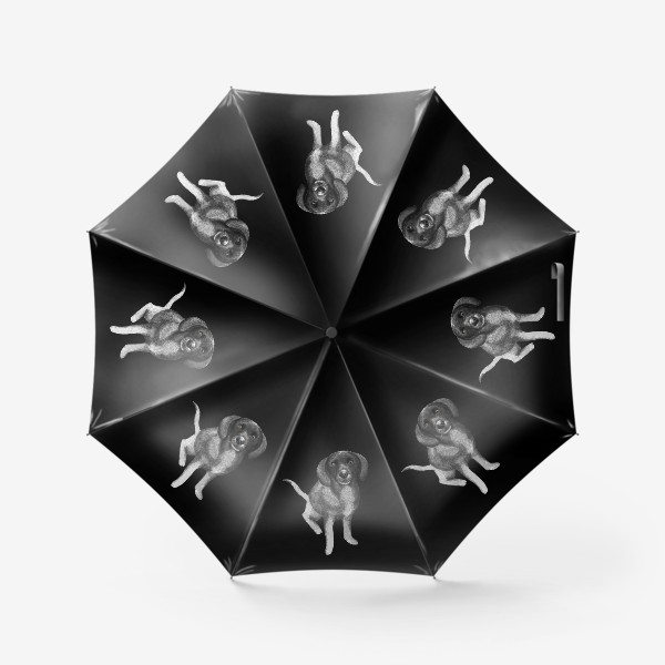 Зонт «Щенок. Рисунок собаки карандашом. Черный фон»