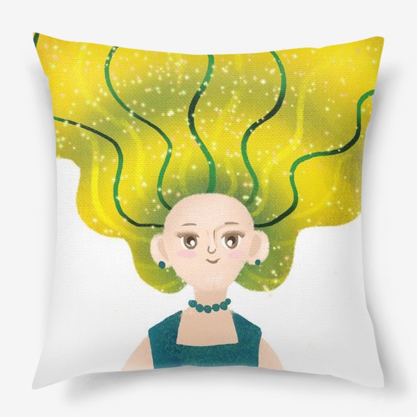 Подушка «Мультяшная девушка с зелёными волосами»