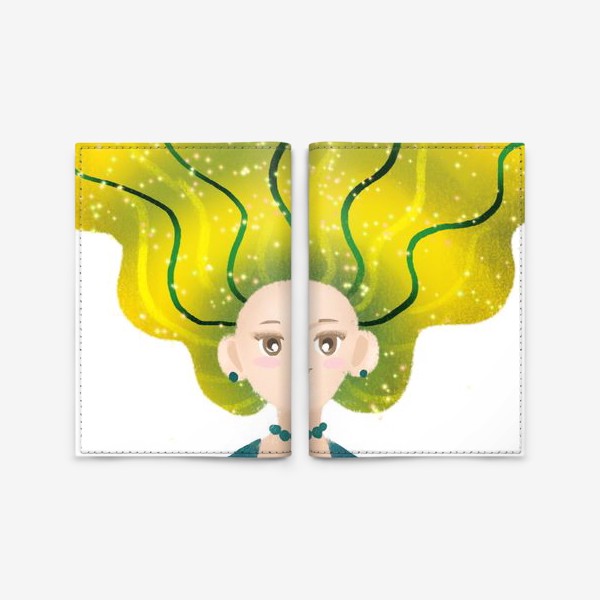 Обложка для паспорта «Мультяшная девушка с зелёными волосами»