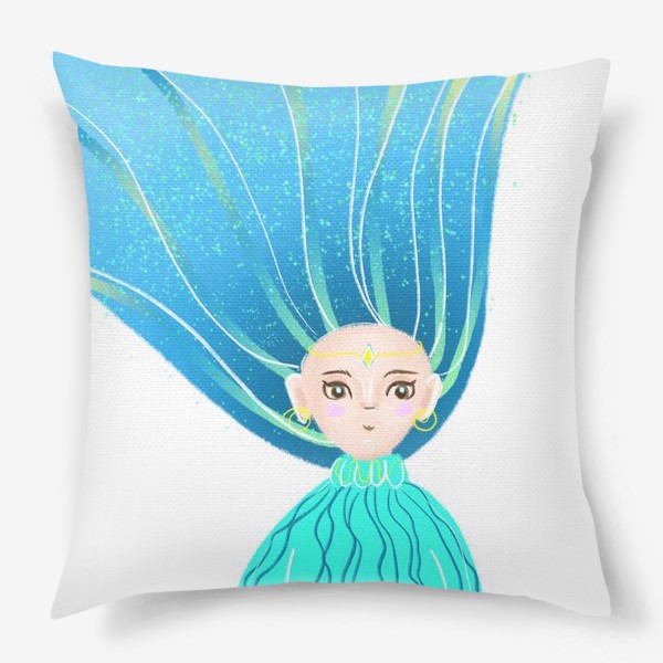 Подушка «Инопланетная девушка с голубыми волосами»