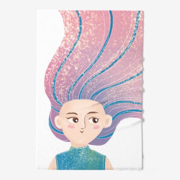 Полотенце «Мультяшная девушка с розовыми, сиреневыми волосами»