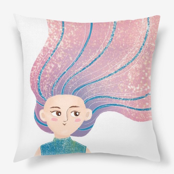 Подушка «Мультяшная девушка с розовыми, сиреневыми волосами»