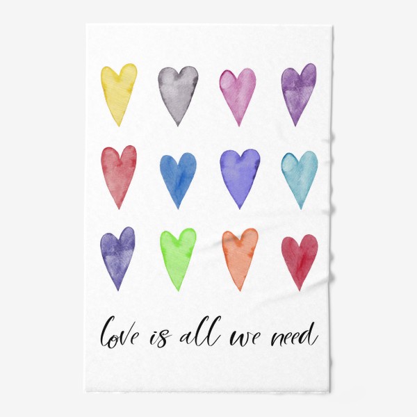 Полотенце «Цветные сердечки. Love is all we need.»