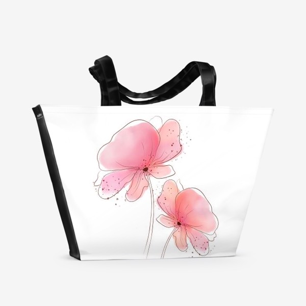Пляжная сумка «розовые цветы акварель»