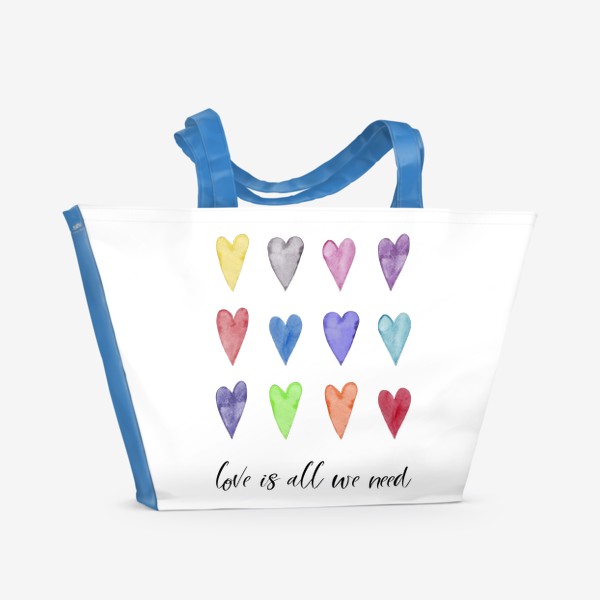 Пляжная сумка «Цветные сердечки. Love is all we need.»