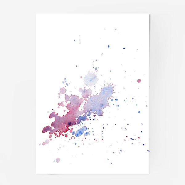 Постер «Акварельная абстракция. Розовый голубой фон. Брызги краски.»