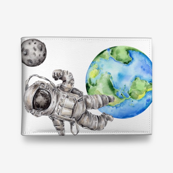 Кошелек «Космонавт летит на Луну. Акварельная иллюстрация»