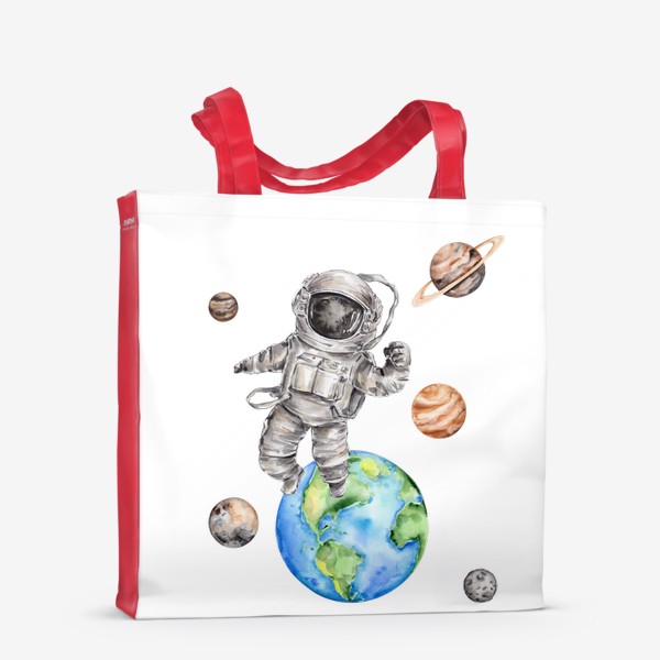 Сумка-шоппер «Астронавт в открытом космосе среди планет. Акварельная иллюстрация»
