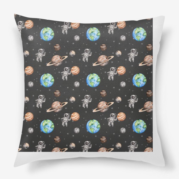 Подушка «Паттерн: открытый космос, планеты, звезды, космонавт.»