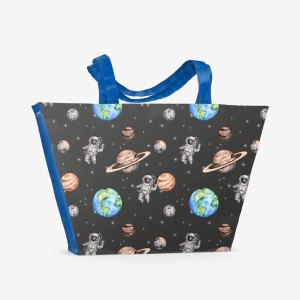 Пляжная сумка «Паттерн: открытый космос, планеты, звезды, космонавт.»
