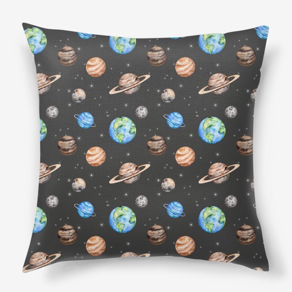 Подушка «Космический паттерн: планеты, звезды, открытый космос»