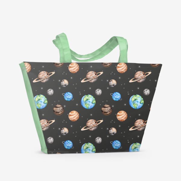 Пляжная сумка &laquo;Космический паттерн: планеты, звезды, открытый космос&raquo;