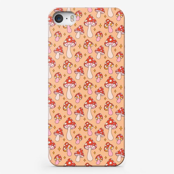 Чехол iPhone «Принт с грибами мухоморами и звездами»