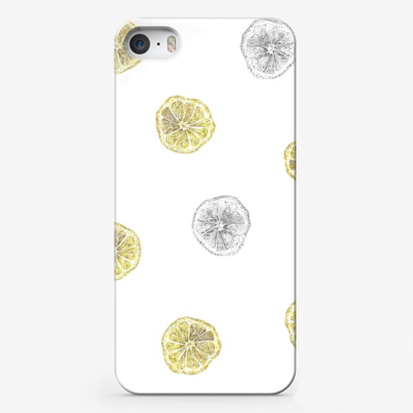 Чехол iPhone «Акварельный нарисованный вручную бесшовный фон с яркими иллюстрациями ломтиков желтых лимонов. Круглые срезы, цитрус»